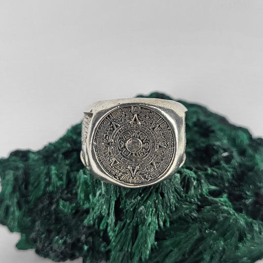 Aztec Calendar Ring Silver 925