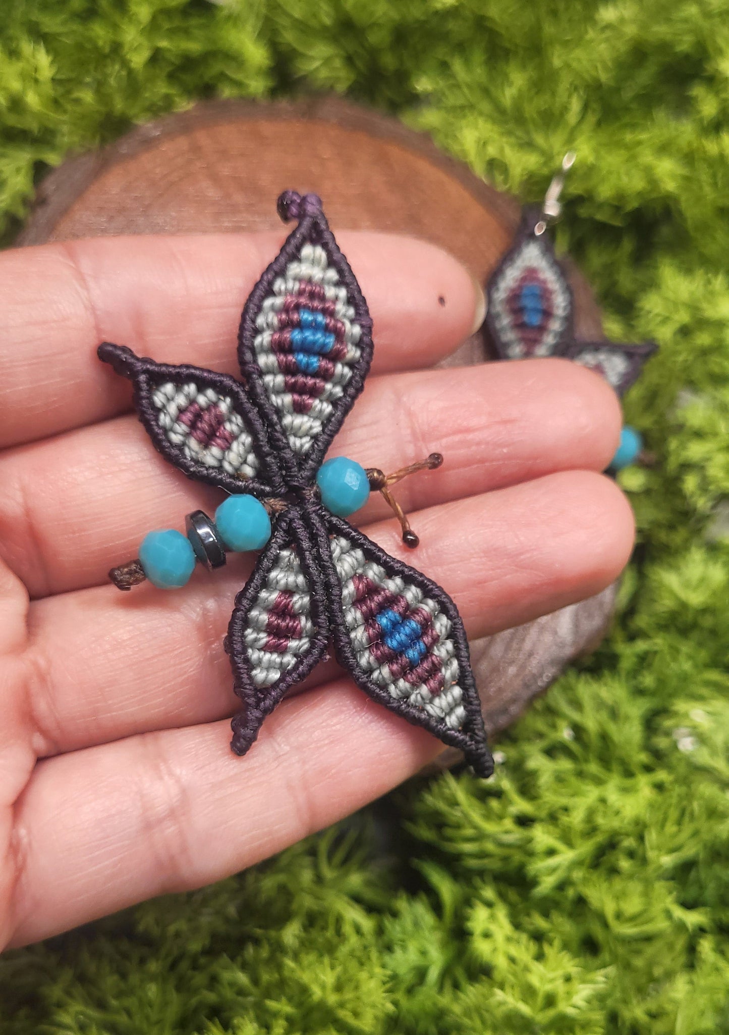 Brown blue light butterfly earrings