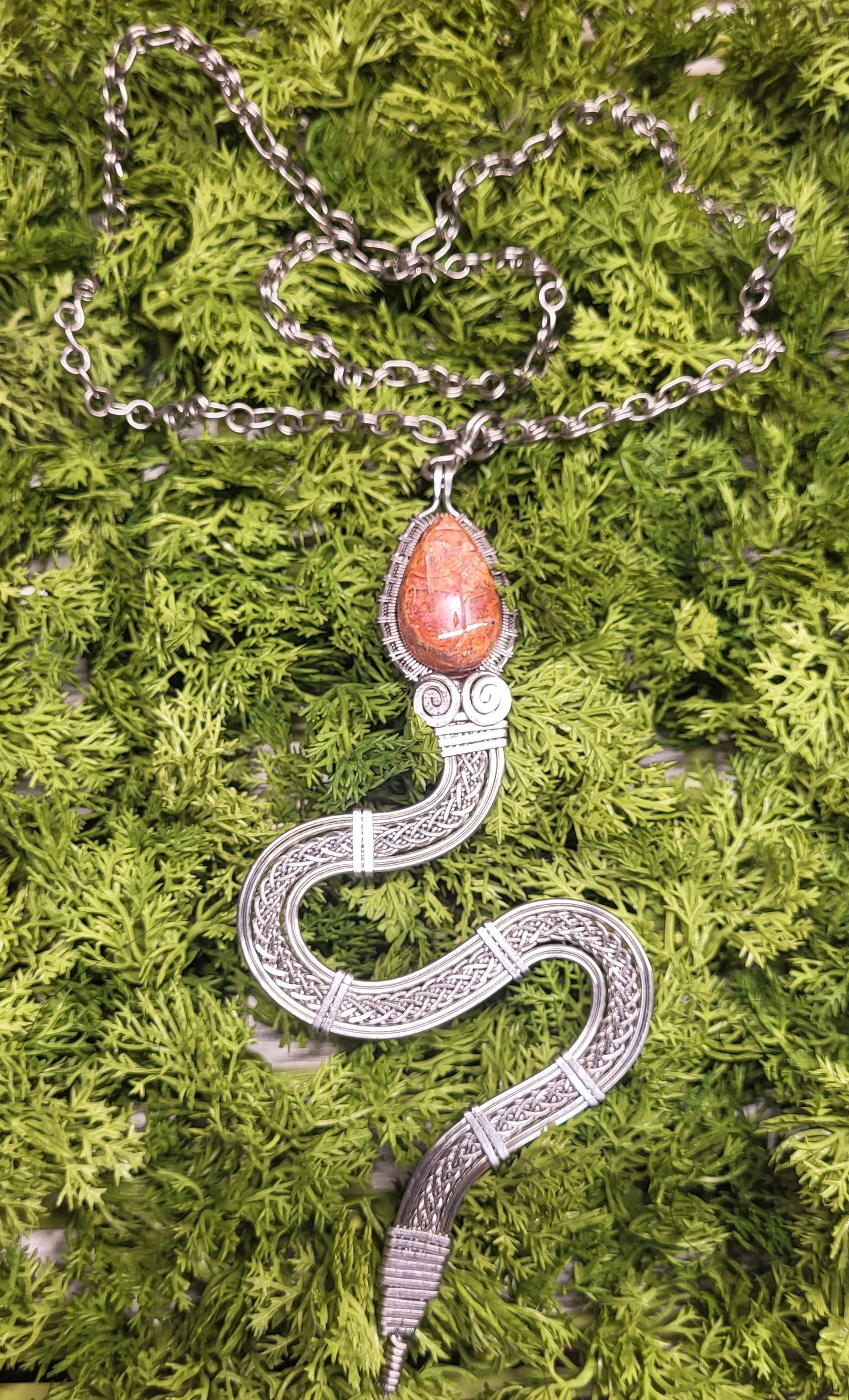 Fire Opal Snake pendant necklace