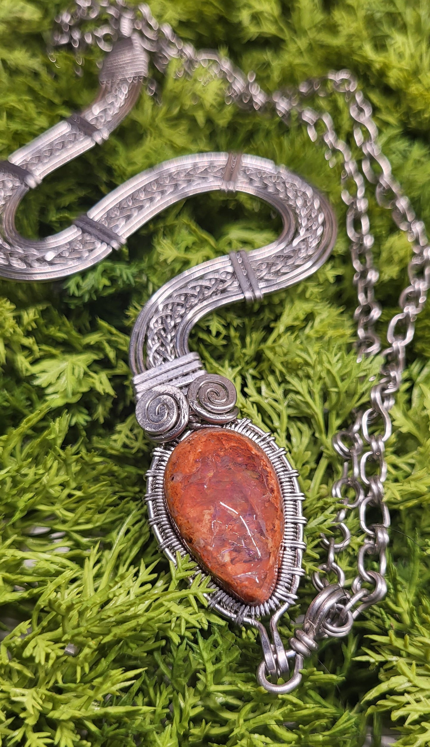 Fire Opal Snake pendant necklace