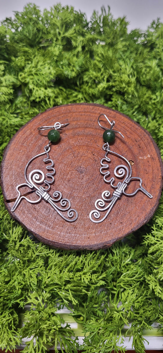 Stainless Steel Hummingbird Green Agate Earrings