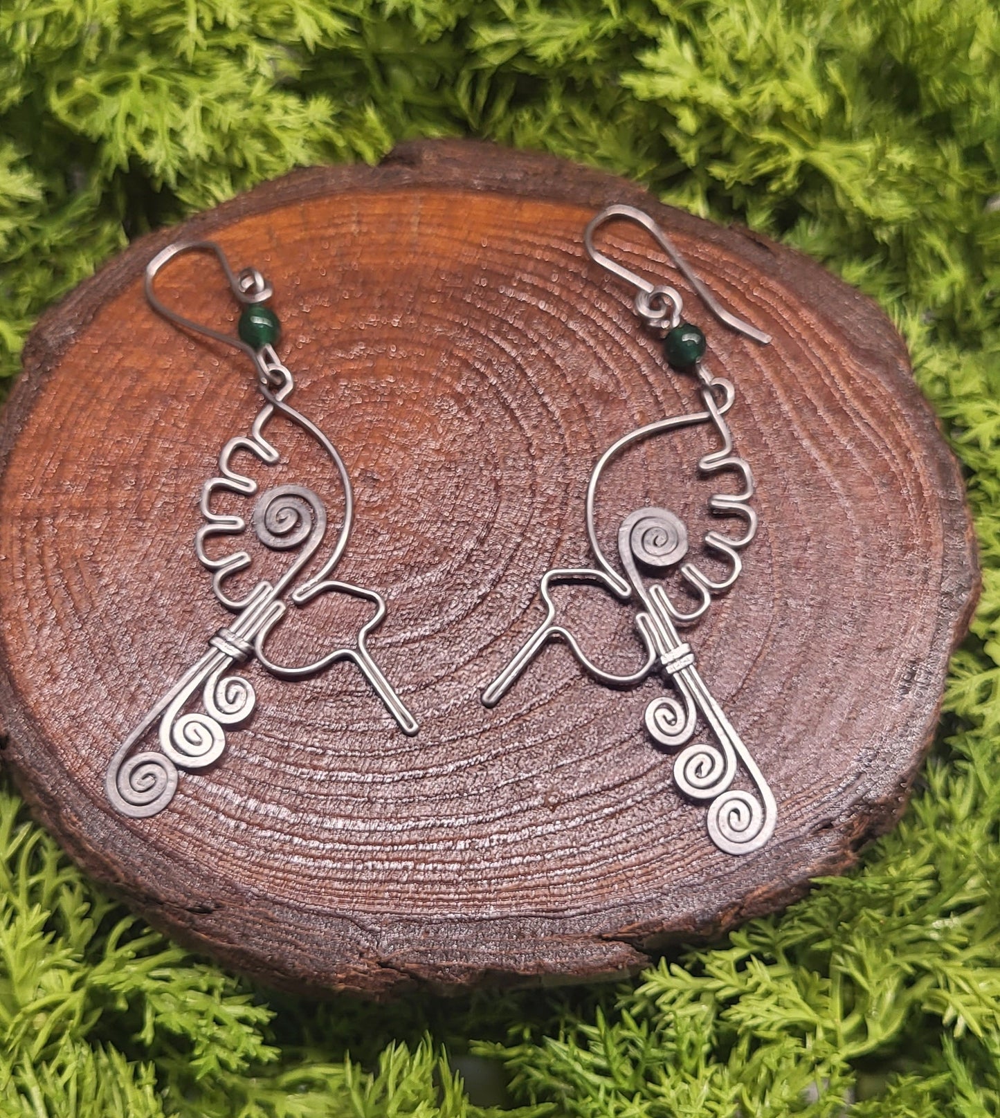 Green Agate Hummingbird Earrings