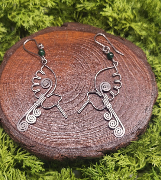 Green Agate Hummingbird Earrings