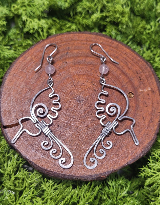 Stainless Steel Rose Quartz  Hummingbird Earrings