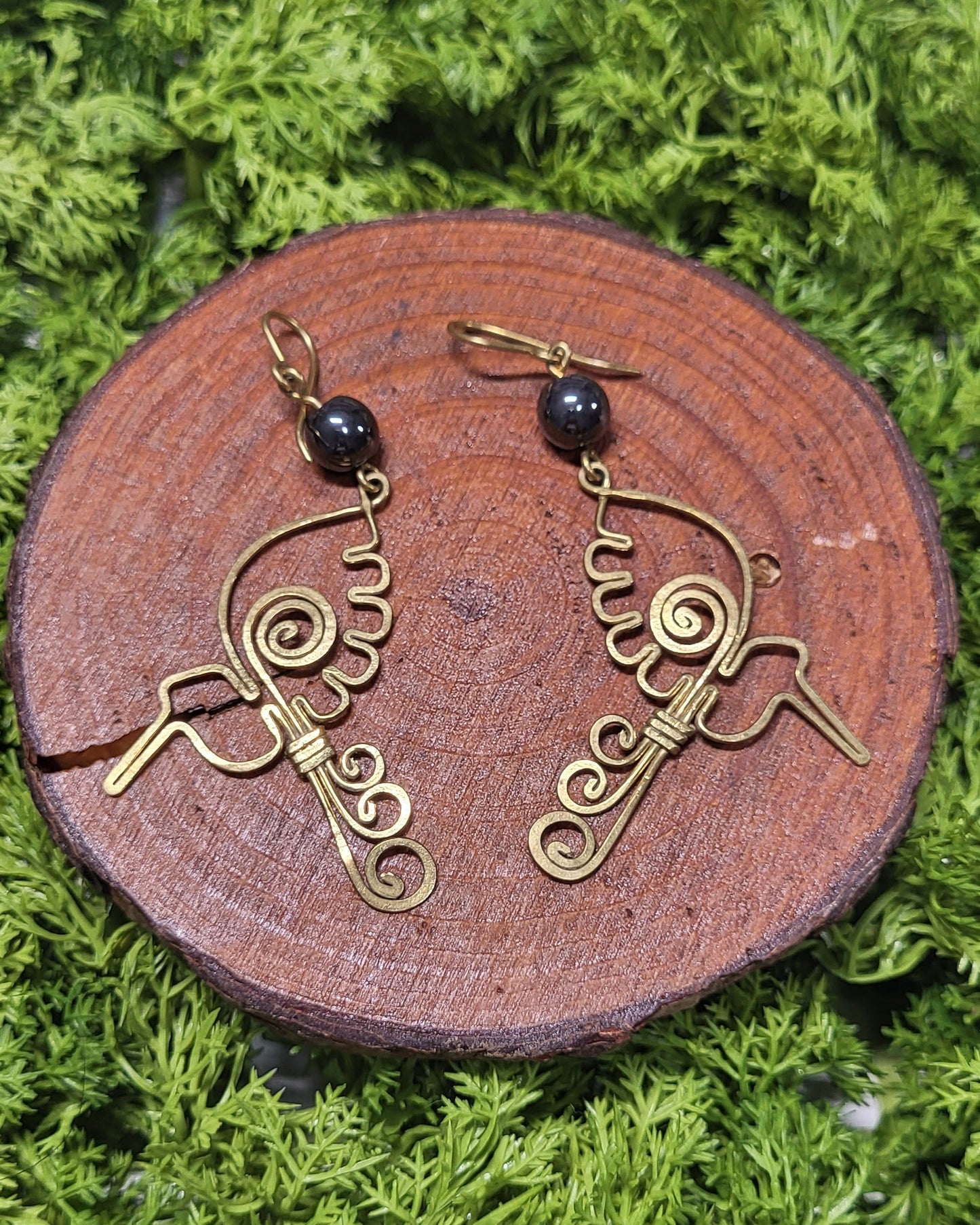 Brass Hematite Hummingbird Earrings