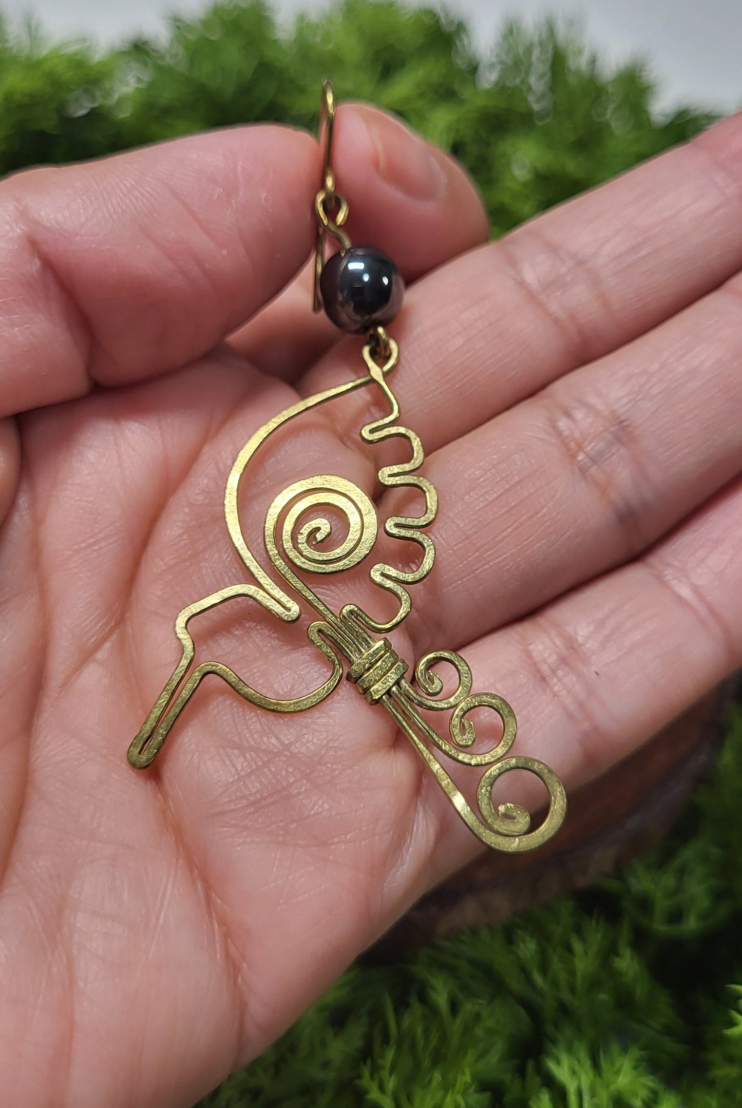 Brass Hematite Hummingbird Earrings