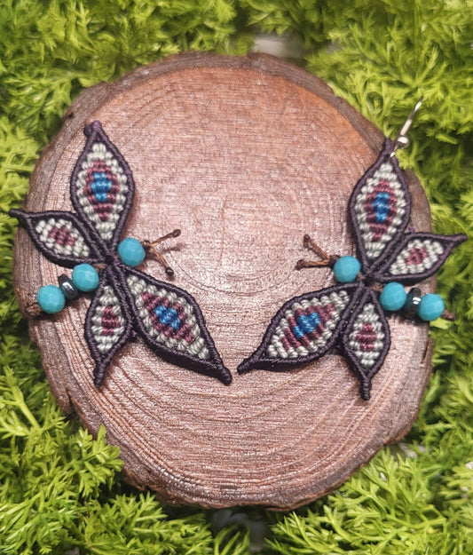 Brown blue light butterfly earrings