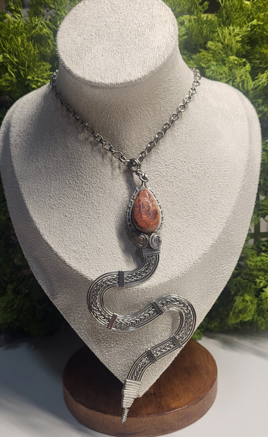 Fire Opal Snake pendant necklace